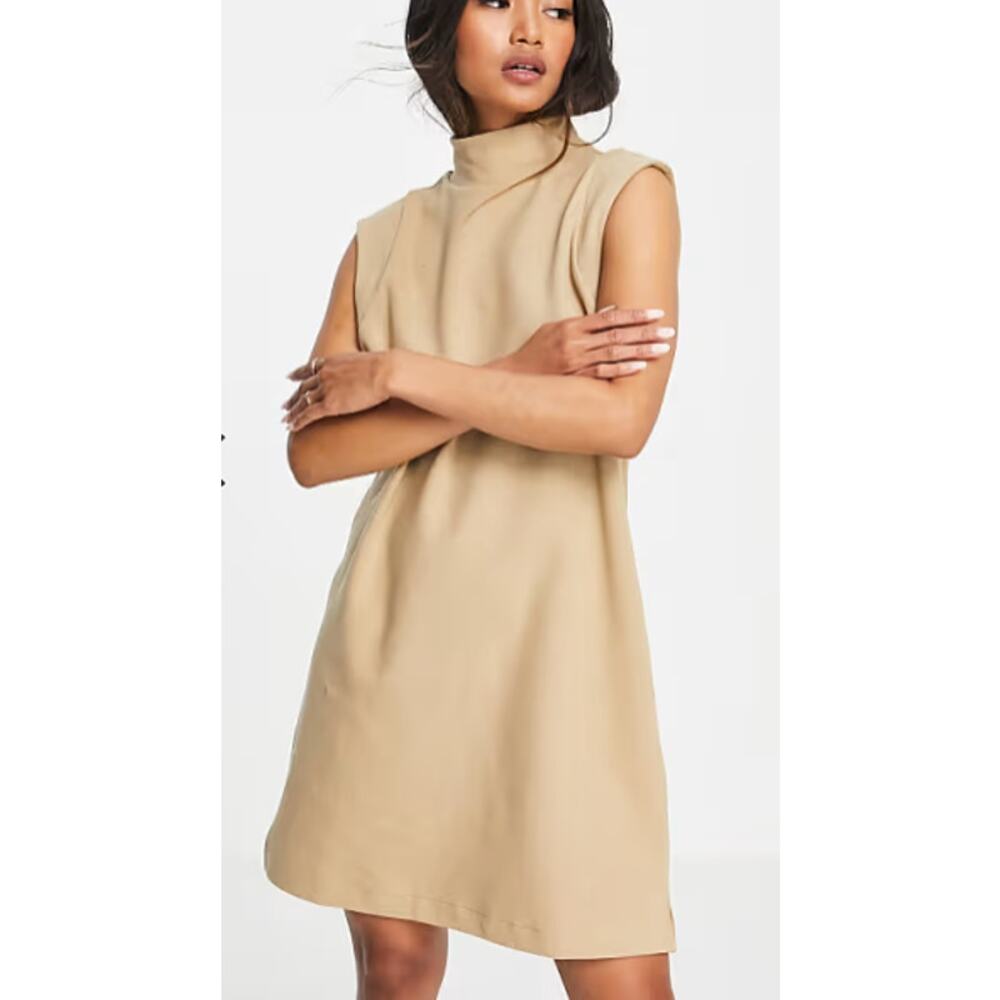 & Other Stories LA Celadon Sleeveless Turtleneck Mini Dress Beige M